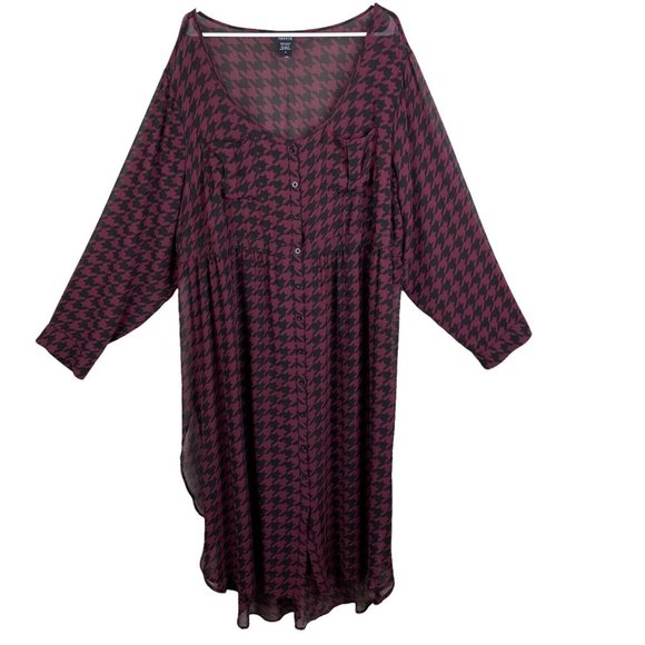 Torrid Chiffon Houndstooth Button Down Maxi Blouse Sheer Top Womens Plus Size 4X - Picture 1 of 3